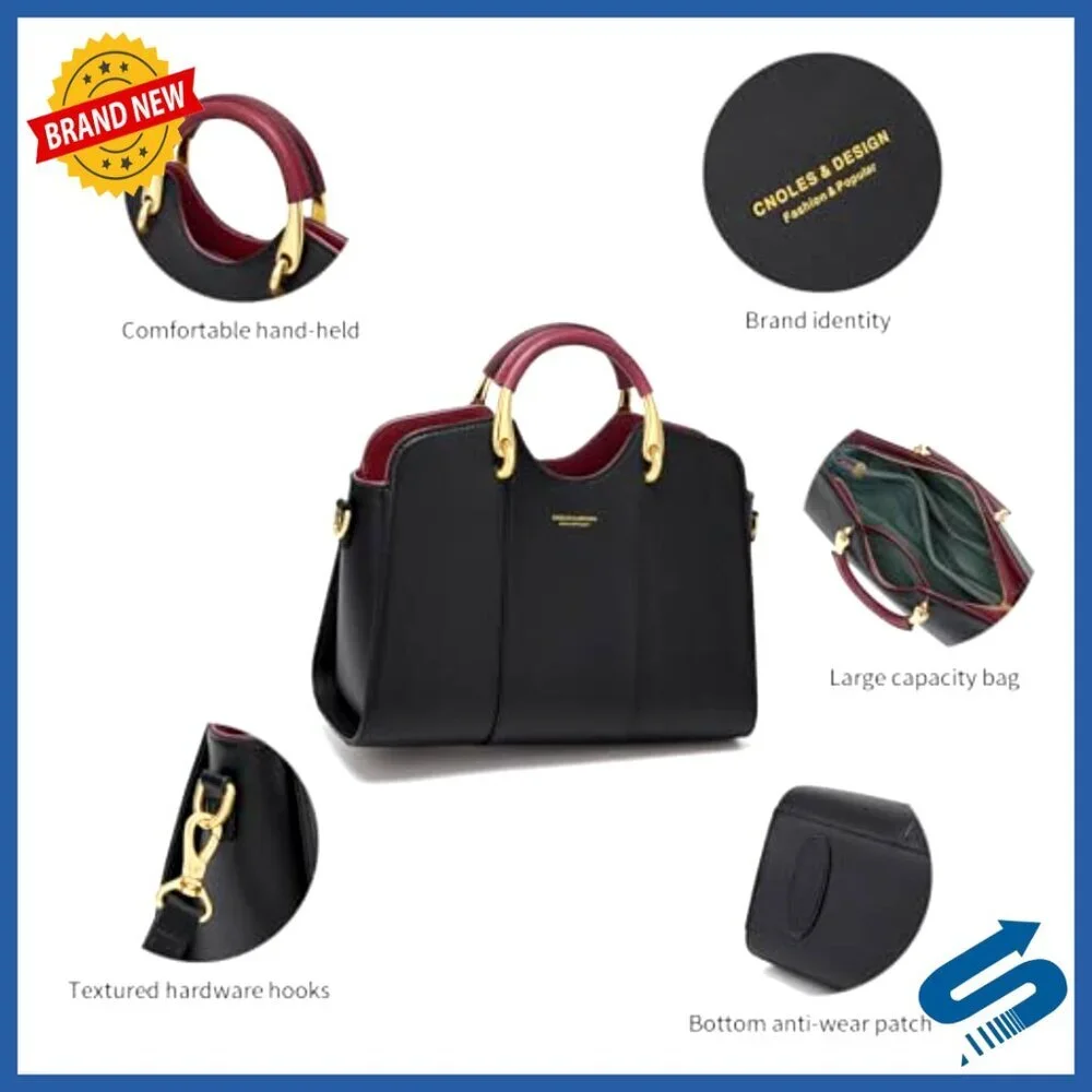 Genuine Leather Satchel Shoulder Bag Tote with Adjustable Strap
